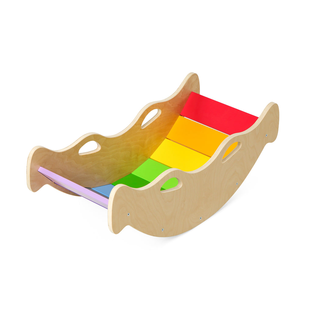 Woodenland Rainbow Baby Rocker Board , Indoor Wooden Climbing Toys, Rocking Horse Toys Wobble Balance Board for Toddlers 2-7 and Kids