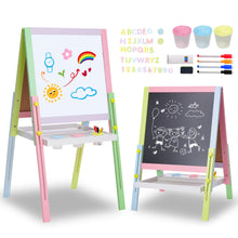 Load image into Gallery viewer, Woodenland Easel for Kids, Double-Sided Wooden Art Easel with Magnetic Whiteboard &amp; Chalkboard, Foldable Kids Easel，Adjustable Height, and Accessories for Boys and Girls
