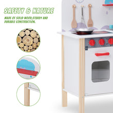 Load image into Gallery viewer, Wooden Pretend Play Kitchen Set for Kids with Realistic Sound and Removable Sink, Oven, Stove, and Faucet - Perfect Chef Playset Toy Gift for Girls and Boys Ages 3 and Up
