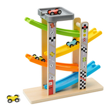 Load image into Gallery viewer, Woodenland Wooden Car Ramp Toy, Toddler Toys Race Track with 4 Rainbow Track and 4 Mini Cars, Boys and Girls for 3 4 5 Years Old
