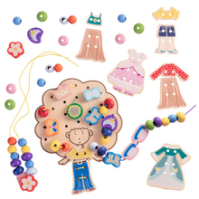 Load image into Gallery viewer, Woodenland Wooden Lacing Beads Toys for Toddlers, Change Cloth Threading Toys, Early Educational Montessori Toys, Travel Learning Toys for Girls Aged 3 Years Old and Up as
