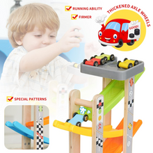 Load image into Gallery viewer, Woodenland Wooden Car Ramp Toy, Toddler Toys Race Track with 4 Rainbow Track and 4 Mini Cars, Boys and Girls for 3 4 5 Years Old
