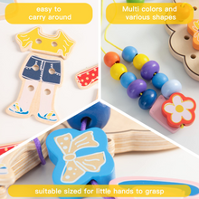 Load image into Gallery viewer, Woodenland Wooden Lacing Beads Toys for Toddlers, Change Cloth Threading Toys, Early Educational Montessori Toys, Travel Learning Toys for Girls Aged 3 Years Old and Up as
